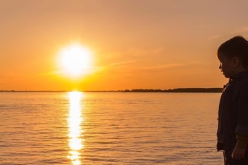 Orange sunset on the sea.