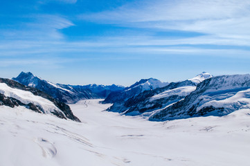 Fototapeta na wymiar Panoramic view of .Jungfrau Aletsch Bietschhorn glacier top of Europe, Switzerland