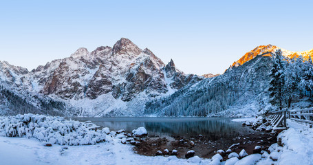 Scenery winter in Tatra mountains. Morskie oko lake - obrazy, fototapety, plakaty