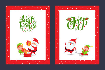 Happy Holidays Greeting Cards with Santa and Gift Boxes