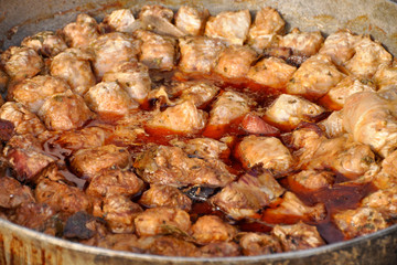 Hot, ready to serve traditional cabbage rolls in clay pot.