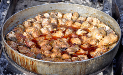 Hot, ready to serve traditional cabbage rolls in clay pot.