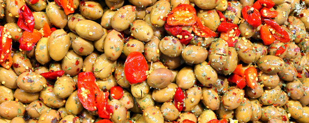 peppers oregano olives with olive oil typical of the Mediterrane