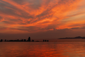 beautiful sky sunset with colorful cloud at beach ocean