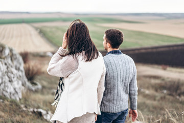 Romantic young couple enjoy spending time together outdoor.