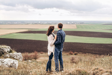 Romantic pretty couple outdoor  enjoy spending time together.