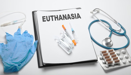 Medical euthanasia in the hospital. Injection of pentobarbital.