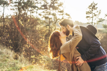 Fototapeta premium Happy young romantic couple spend time together outdoor.