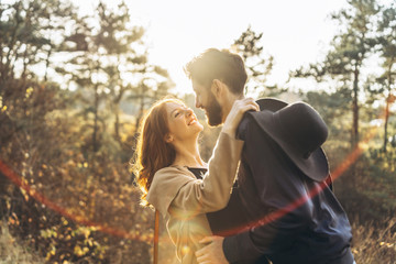 Fototapeta premium Happy young romantic couple spend time together outdoor.