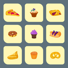 Cookie cakes tasty snack delicious chocolate homemade pastry biscuit vector illustration