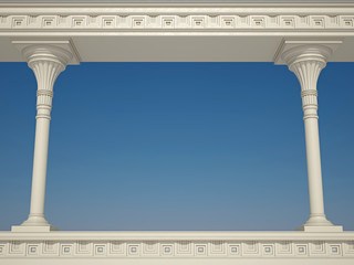 Ancient colonnade on blue sky