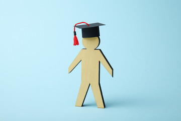 Seminar and webinar concept. People training and learn. College cap.