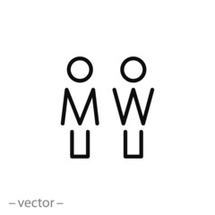 male female bathroom icon, line sign on white background - editable vector illustration eps10