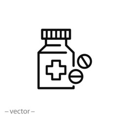 Fototapeta premium pills bottle icon, linear sign isolated on white background - editable stroke vector illustration eps10