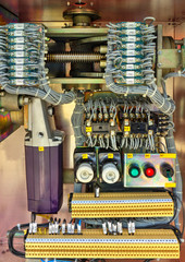 Inside view of electrical control cubicle of high voltage disconnector