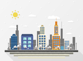 Fototapeta premium Streszczenie tło widok miasta w czasie festiwalu Bożego Narodzenia śniegu spadają z nieba.