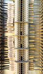Control panel with terminals and wires inside view