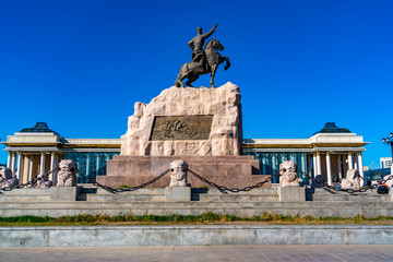 Statue of Mongolian revolutionary hero Sukhbaatar in the Sukhbaatar Square