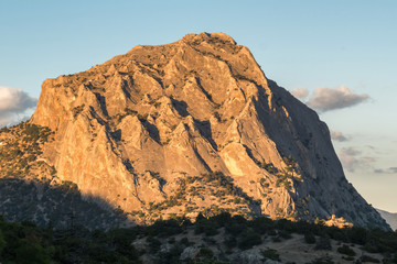 Falcon Mountain illuminated by the setting sun