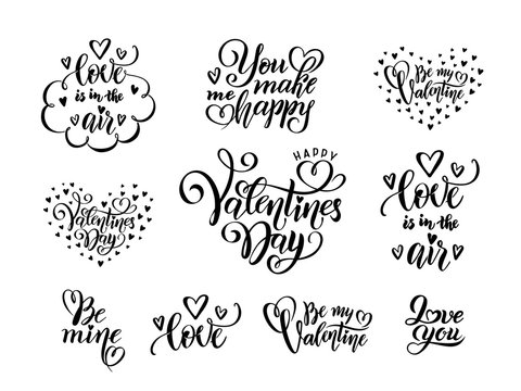 vector Set of black hand written lettering love phrases quotes to valentines day, love concept, wedding design template