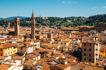 Fototapeta na wymiar Firenze old town panorama view from Bell Tower Giotto's Campanile in Florence, Italy