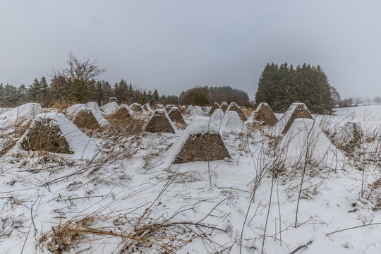 H&ouml;ckerlinie des Westwall in der Eifel im Winter