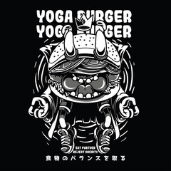 Yoga Burger Black and White Illustration