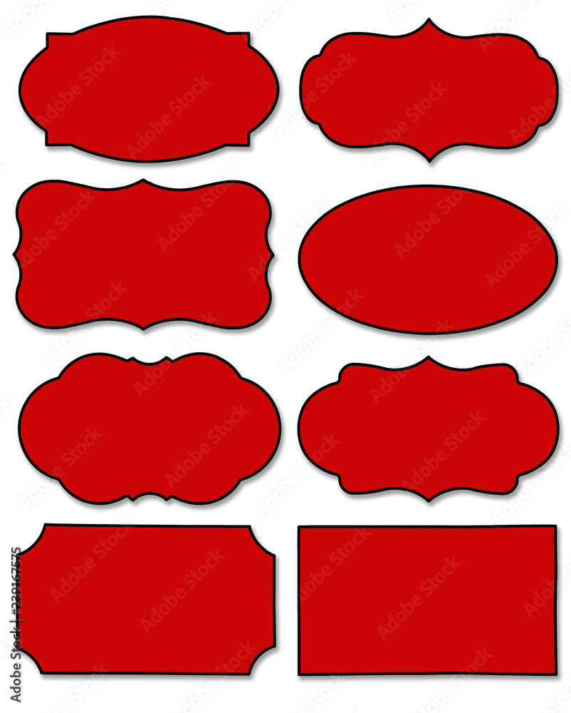 Wall mural set of red label with different shape isolated on white background.