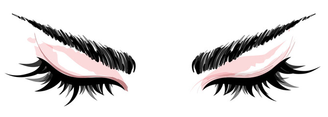 illustration of eye makeup and brow on white background