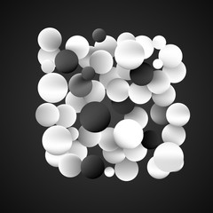 Black and white 3d geometric balls. Vector illustration