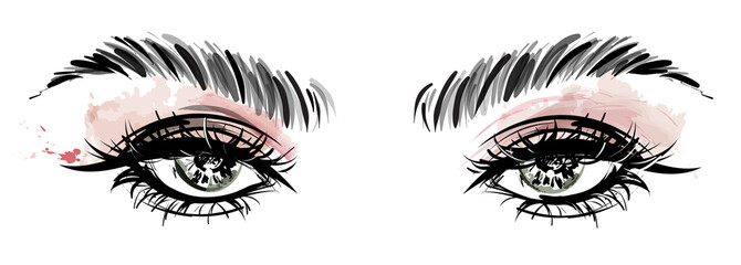 illustration of eye makeup and brow on white background
