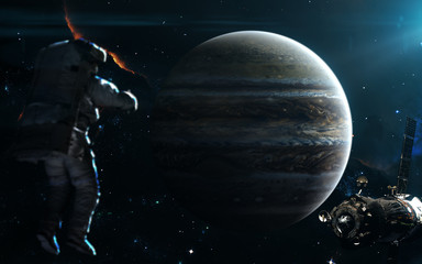 Obraz na płótnie Canvas Planet Jupiter in blue light. Solar system. Science fiction art. Elements of the image were furnished by NASA