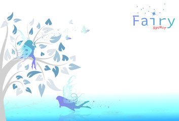 Fototapeta na wymiar Fairy fantasy and butterfly flying in floral garden of heaven abstract background vector illustration