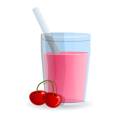 Cherry smoothie glass icon. Cartoon of cherry smoothie glass vector icon for web design isolated on white background