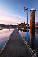 poulsbo, washington state, marina with boats at sunset