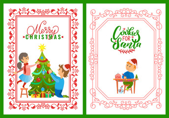 Children Decorating Tree Merry Christmas Postcard
