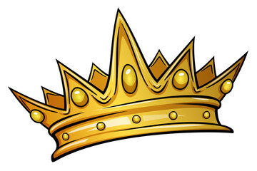 Golden crown mascot. Vector illustration isolated on white background. Good for logos, icons, posters, stickers.