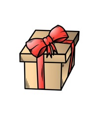 Box tied with ribbon with bow for gifts in holiday illustration isolated on white background.