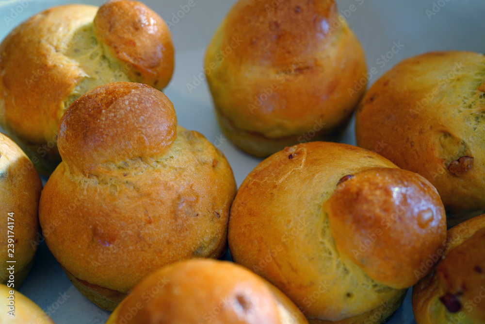 Wall mural freshly baked french brioches pastries