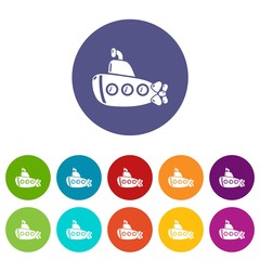 Submarine old icons color set vector for any web design on white background