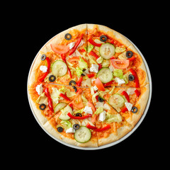 Italian pizza on a dark background isolate, top view