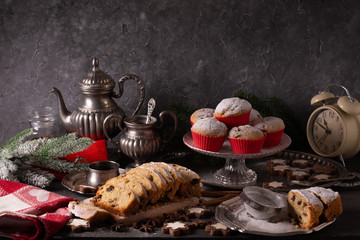Beautiful christmas concept with sweets and accessories