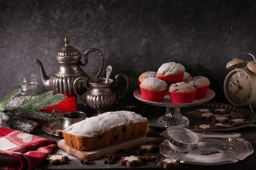 Beautiful christmas concept with sweets and accessories