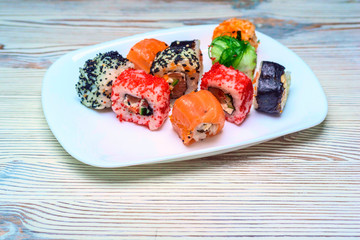 Sushi on a plate close-up.