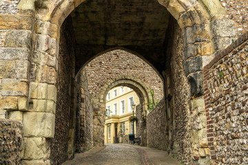 The entrance and walkway outside of the Lewes Castle & Gardens, East Sussex county town. The old vintage historical for visitor, traveler. © wittayayut