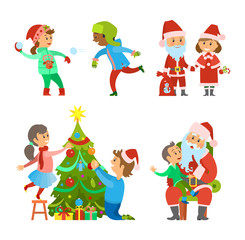 Obraz na płótnie Canvas Christmas Holiday Winter Fun of Children Outdoors
