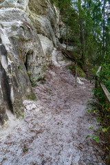 sandstone cliffs with tourist trail on river of gauja, Latvia