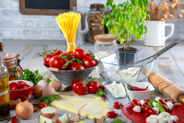 ingredients for preparation of the delicious pizza