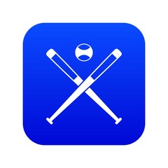 Crossed baseball bats and ball icon digital blue for any design isolated on white vector illustration