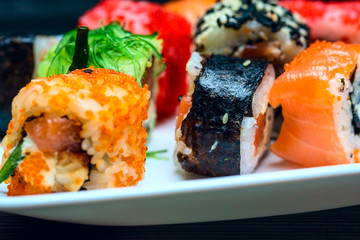 Sushi on a plate close-up.